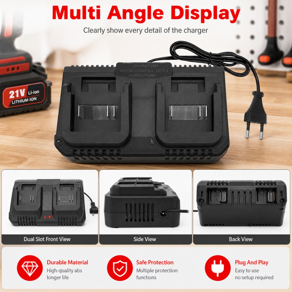 Pengisi Daya Baterai Li-ion Du - Brushless Cordless Electric Drill 18V ulasan dan harga